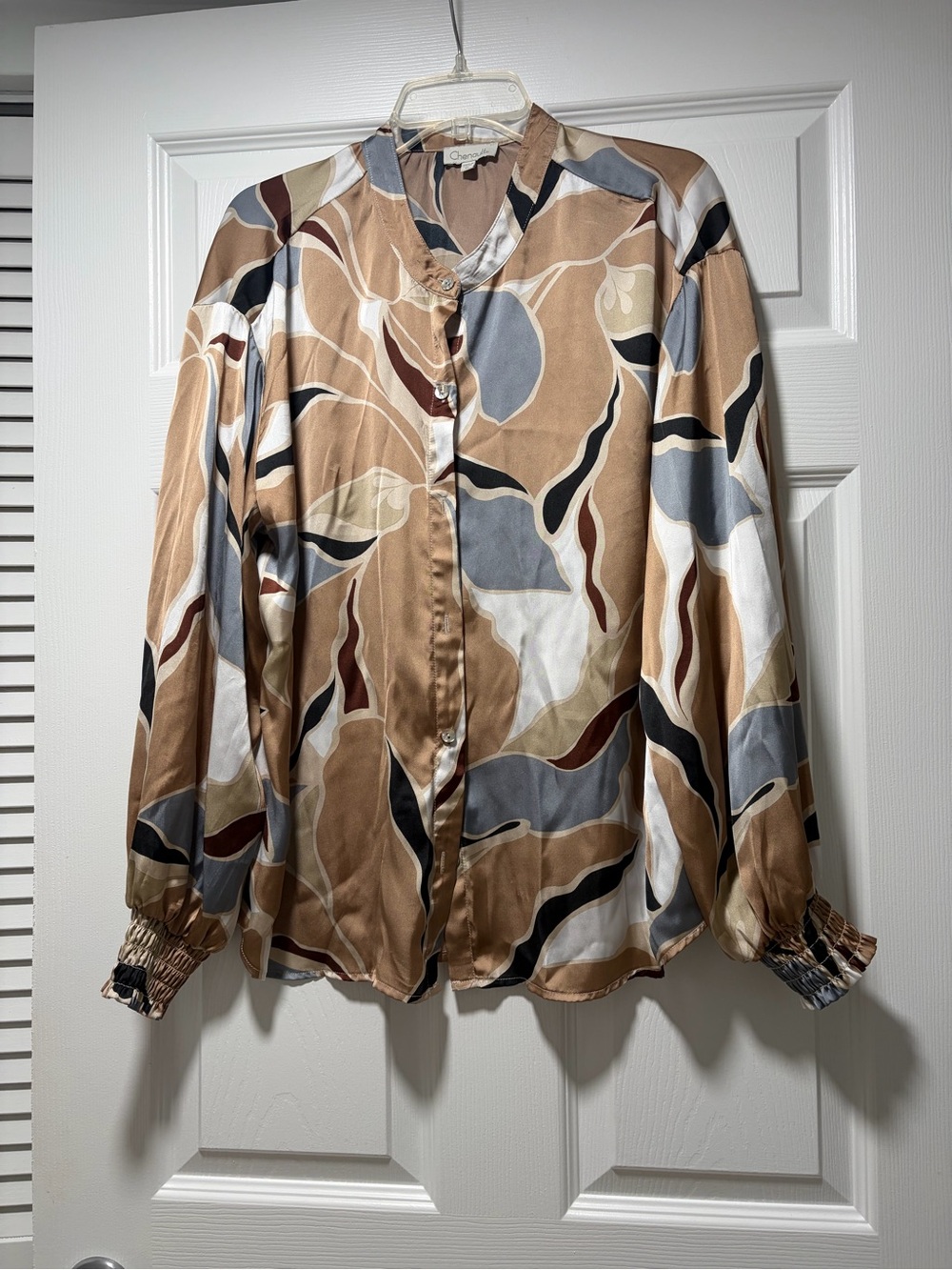 Chenault Multicolor Abstract Satin Button-Up Blouse